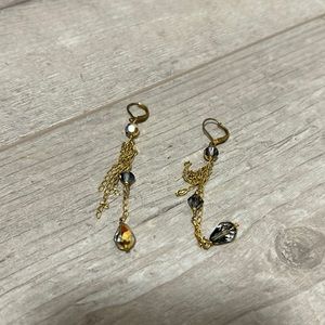 Earrings gold with light catching multicoloured stones